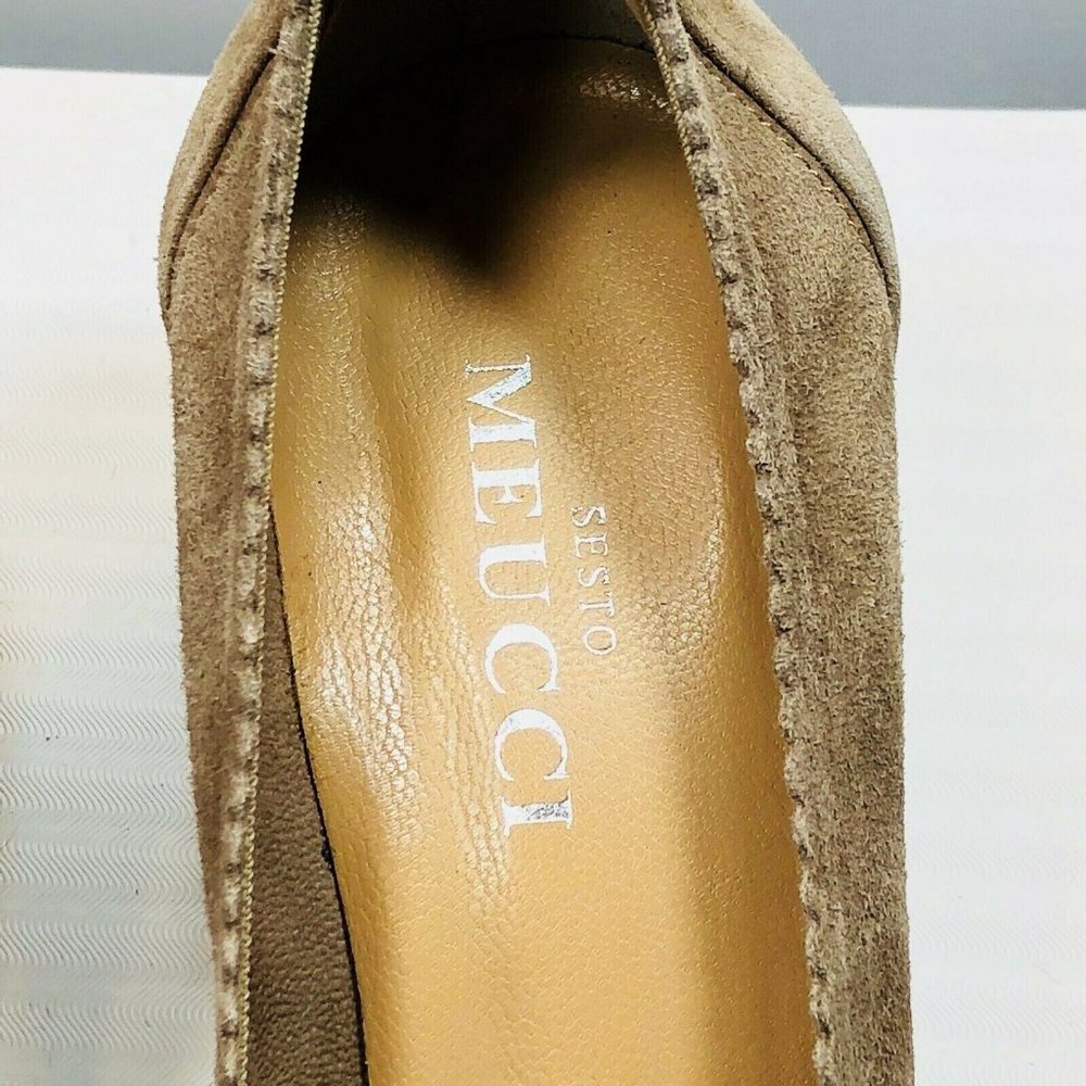 Sesto Meucci Suede Leather Gold Trim Shoes Pumps - Picture 11 of 12